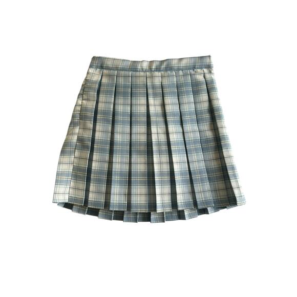 Soft Grunge Pleated Skirt CALI 1850 Light Academia Blue Plaid Size‎ S - Picture 4 of 6